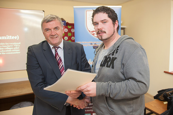 BIM_ 12/12/12: Údarás na Gaeltachta CEO Steve Ó Cúláin presenting a certificate to Réamann MacDonnacha, Cill Chiaráin. Pic: Seán Ó Mainnín-0149